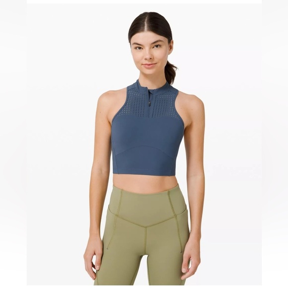 Lululemon Unleash Strength Size 8 Wedgwood Blue Sports Bra Zip Up Modesty Pads - Picture 1 of 8